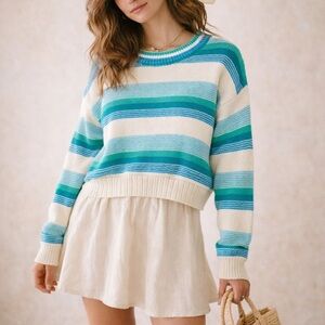 Princess Polly striped organic cotton sweater. Coastal boho coquette knit. S M
